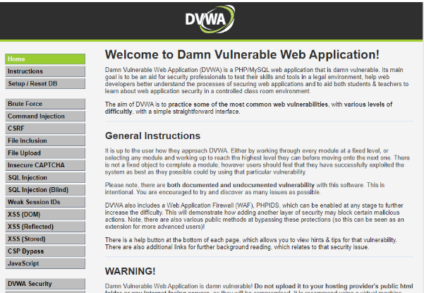 dvwa-welcome-page