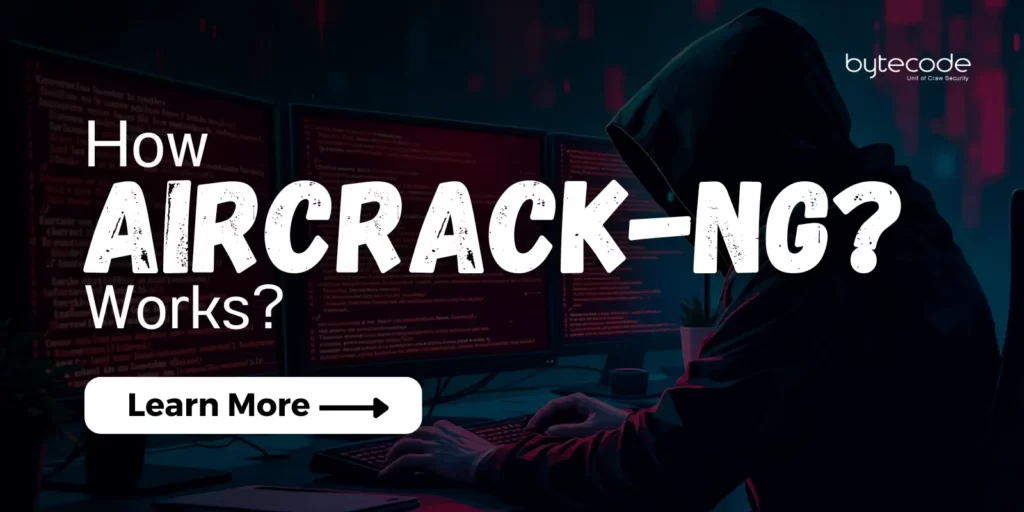 The image shows details regarding how Aircrack-ng works with learn more. 