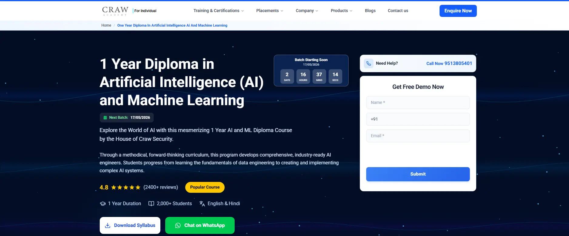 image shows 1-year-summer-internship-ai-and-mi-diploma